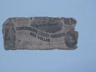 Civil War Confederate 1862 1 Dollar Bill Richmond Virginia Paper Money Currency