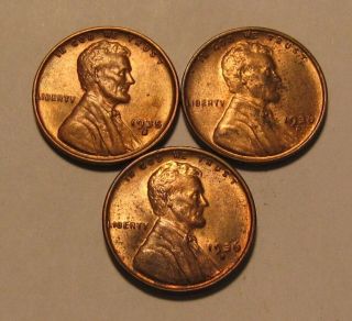 1935 S 1936 D 1936 S Lincoln Cent Penny - Red/brown Au To Bu - 31fr