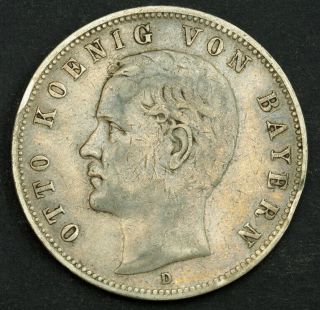 1900,  Kingdom Of Bavaria/germany (empire),  Otto I.  Large Silver 5 Mark Coin.  Vf