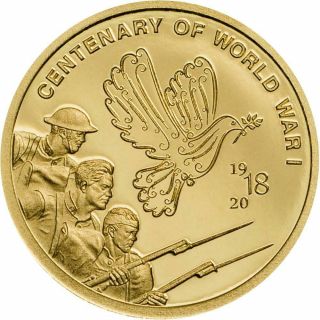 Cook 2018 $5 Centenary Of World War I 1/100 Oz Gold Prooflike Coin