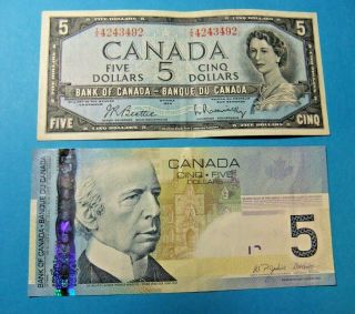 2 Bank Of Canada 5 Dollar Notes - 1954 And 2006 -