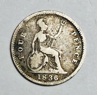 1836 Great Britain 4 Pence King William Iv Silver (. 925) Coin Km 723 Sp 3837