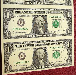 Series 2003 - A - - - $1 Dollar Uncut Sheet of Four (4) Notes 3