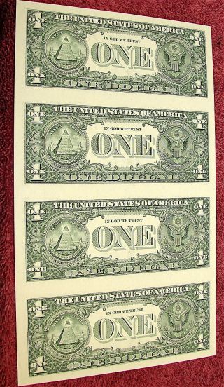 Series 2003 - A - - - $1 Dollar Uncut Sheet of Four (4) Notes 4