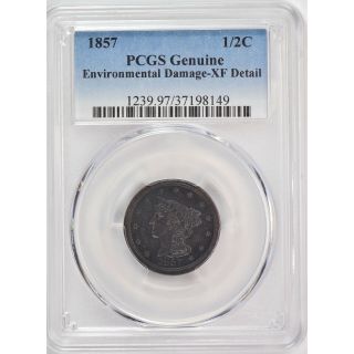1857 1/2c Braided Hair Half Cent Pcgs Xf Details