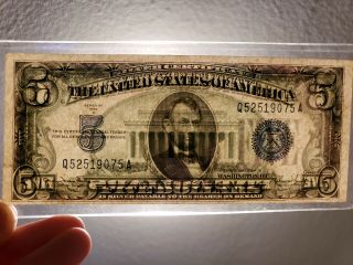1934 D $5 Dollar United States Silver Certificate Banknote 3