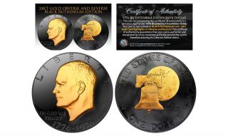 1976 Bicentennial Ike Eisenhower Dollar 2 - Sided Black Ruthenium & 24kt Gold Clad
