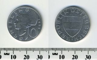 Austria 1958 - 10 Schilling Silver Coin - Austrian Shield - Woman Of Wachau - 11