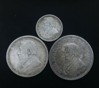 South Africa (zar/transvaal),  Set Of 3 Coins,  1893/95/96,  F - F,  Silver