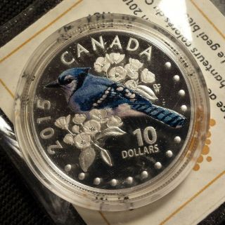 2015 Canada 1/2 Oz.  Fine Silver Coin $10 - - Canadian Songbirds - - Bluejay Bird