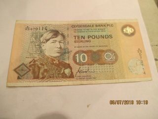 Scotland Clydesdale Bank Plc 10 Pound Note,  P - 226a