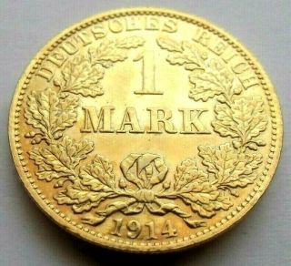 (475) 24carat Gold Pladet The German Imperium 1 Mark Coin 1914 A