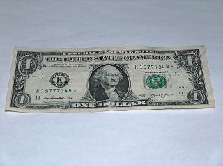 2013 $1 One Dollar Bill Us Bank Note Year 1977 19777348 Fancy Serial Number