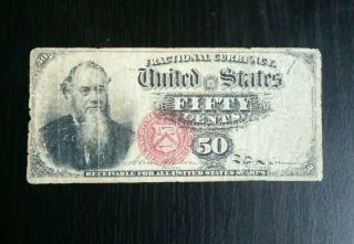 Us 1863 4th Issue Civil War Era 50 Cent Fractional Currency Has Fixed Old Tear