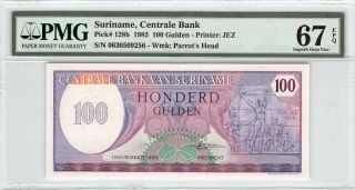 Suriname 1985 P - 128b Pmg Gem Unc 67 Epq 100 Gulden