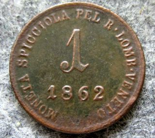 Italian States Lombardy - Venetia Franz Joseph I 1862 1 Soldo,  Copper