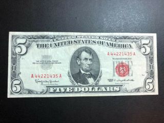 1963 Red Seal U.  S $5 Five Dollar Bill Bank Note - One 435