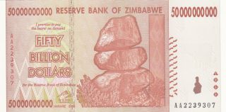 50 Billion Dollars Unc Banknote From Zimbabwe 2008 Pick - 87