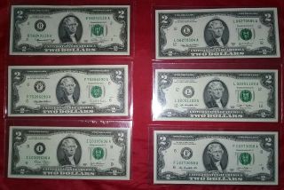 $2.  00 Federal Reserve Note Series Set Of 6: 1976,  1995,  2003,  2003a,  2009 & 2013