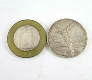 2 Old Mexican Silver Coins Date 1996 Mexico Libertad & 2004 Estado De Morelos