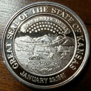 Rare 1 Oz Great Seal Of The State Of Kansas 999 Fine Silver Coin.  Topeka.
