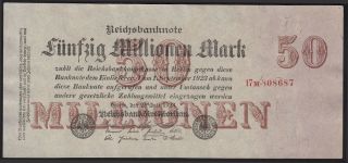 1923 50 Million Mark Germany Vintage Paper Money Banknote Currency P 98b Aunc