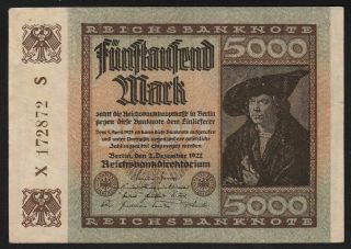 1922 5000 Mark Germany Rare Vintage Paper Money Banknote Currency P 81a Aunc
