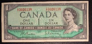 Off - Centre Bank Of Canada 1954 1 Dollar Banknote Beattie Rasminsky T/z3026138