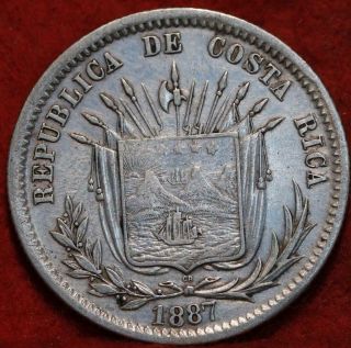 1887 Costa Rica 25 Centavos Silver Foreign Coin