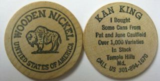 Wooden Nickel United States Of America Buffalo,  Kan Kave Beer Cans Maryland