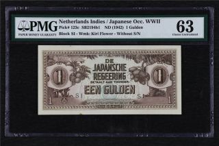 1942 Netherlands Indies / Japanese Occ.  Wwii 1 Gulden Pick 123c Pmg 63 Choice Unc