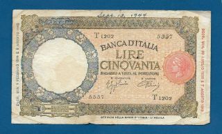 Italy 50 Lire 1944 P - 66 Seal Type A/f Ww2 Fascist Mussolini Era Italian Banknote