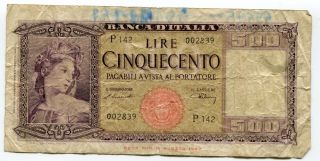 Italy 500 Lire 1947 Vg Banknote Paper Money P80