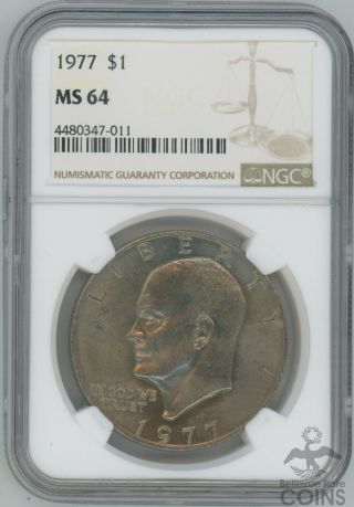 1977 - P $1 Ike Eisenhower Dollar Ngc Ms64 Clad