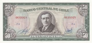 50 Escudos Unc Banknote From Chile 1964 Pick - 140
