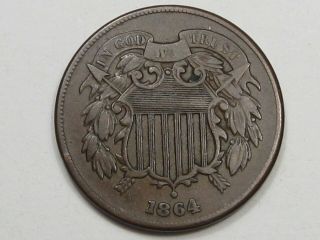 Better - Grade Civil War Era 1864 Us Two Cent Piece Coin (w/ " We ").  2¢.  13