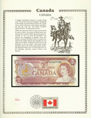 Canada 2 Dollars 1974 P86a Unc W/fdi Un Flag Stamp Prefix Age