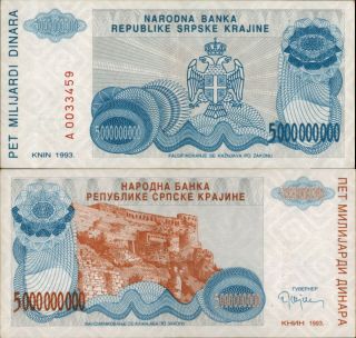 Croatia - Krajina 5 Billion Dinara 1993 (a465)