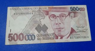 Brasil 500.  000 Cruzeiros Banknote Circulated Paper Money