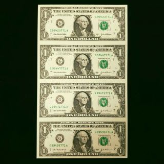 2003 A Us $1 One Dollar Uncut Sheet Of 4 Federal Reserve Bank Notes Hus025771