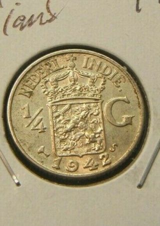 1942 - S Netherlands East Indies 1/4 Gulden Silver Beauty Km 319