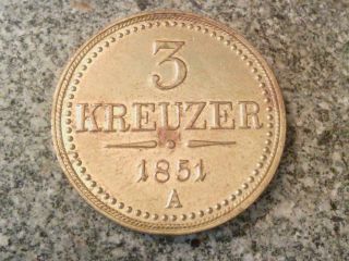 1851 - A Emperor Franz Joseph I Austria 3 Kreuzer [??gold Plated??]