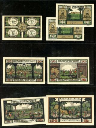 Germany Notgeld 1921 Kreis Ballenstedt Unc Notes Set 4x10,  2x25,  2x50 75&100 Pfg