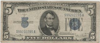 1934 - D $5 Five Dollar Silver Certificate Blue Seal Note