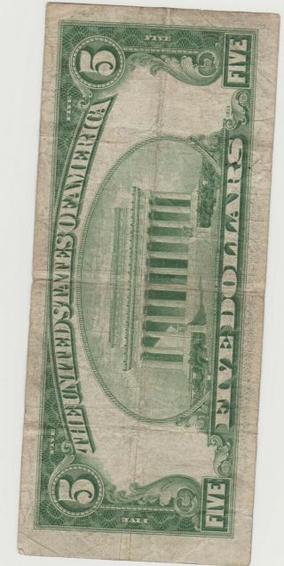 1934 - D $5 Five Dollar Silver Certificate Blue Seal Note 5