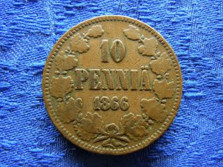 Finland 10 Pennia 1866,  Km5.  1