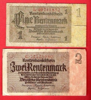 Germany 1 And 2 Rentenmark 1937 P.  173b - 174b 326