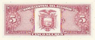 UNC 1988 Ecuador 5 Sucres Note,  Pick 120A 2