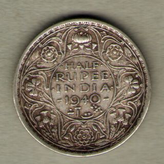 British India - 1940 - George Vi 1/2 Rupee Silver Coin Ex - Rare Coin