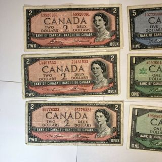 Old Canadian Currency Bank Notes 1954,  1967